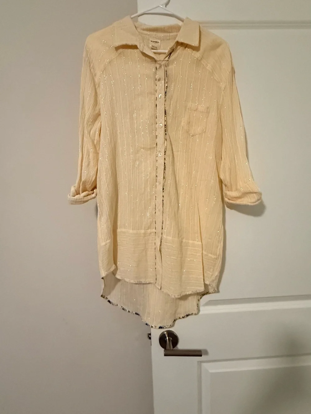 Free People Cream Metallic-Thread Midi Shirt Dress